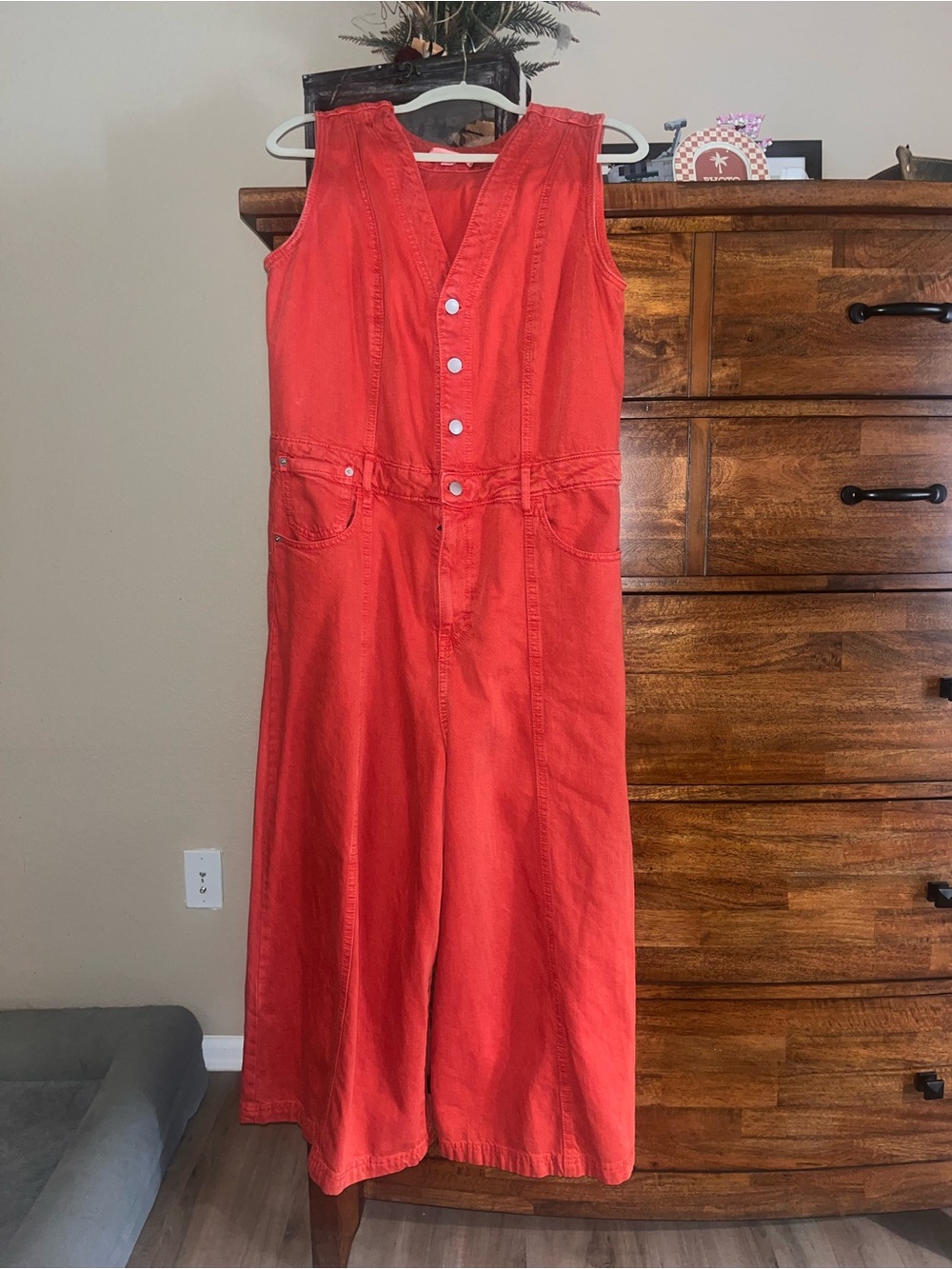 Sleeveless Orange Button-Front Jumpsuit